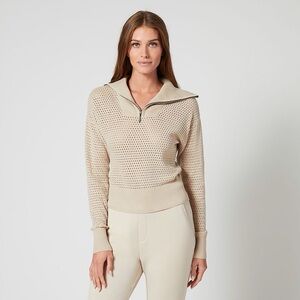 GREY & GRAY HALF ZIP MESH STITCH SWEATER